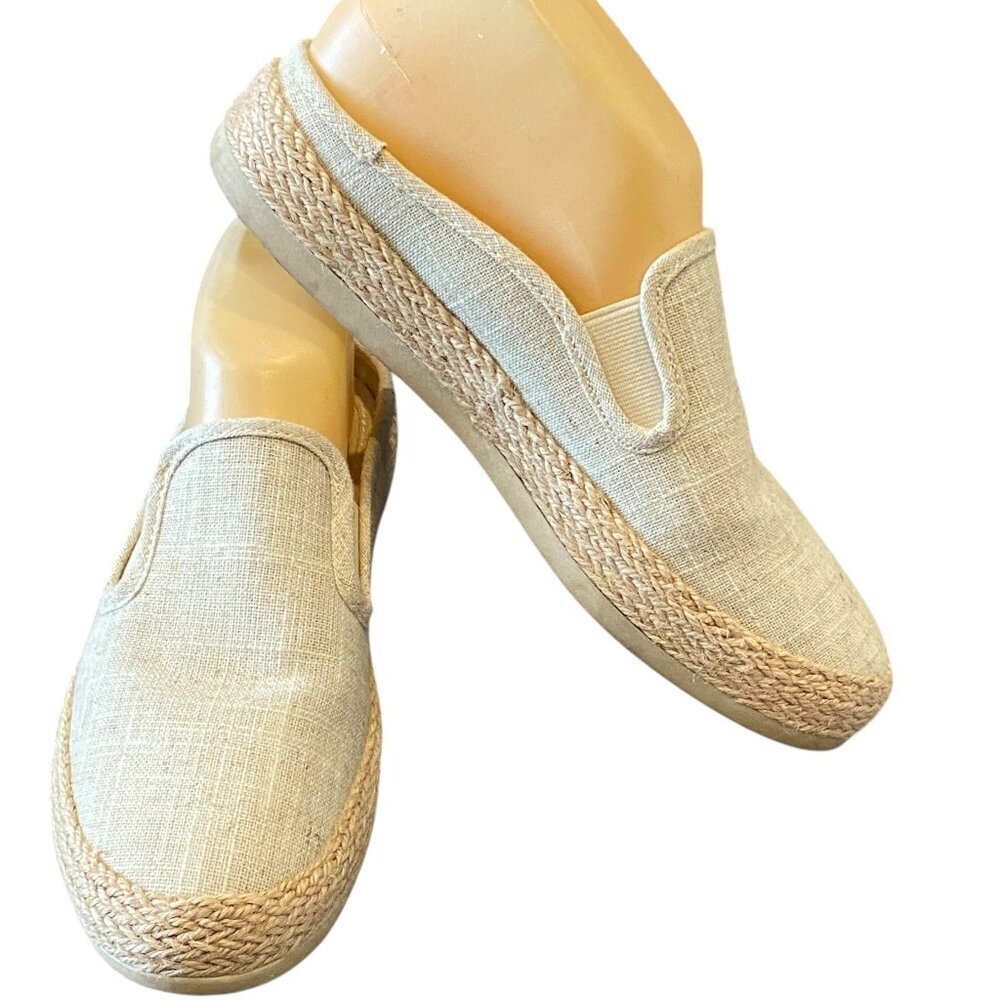 Espirit Neema‎ Espadrille Slip On Mules Sz 6.5 Beige Canvas Linen-Look #36S